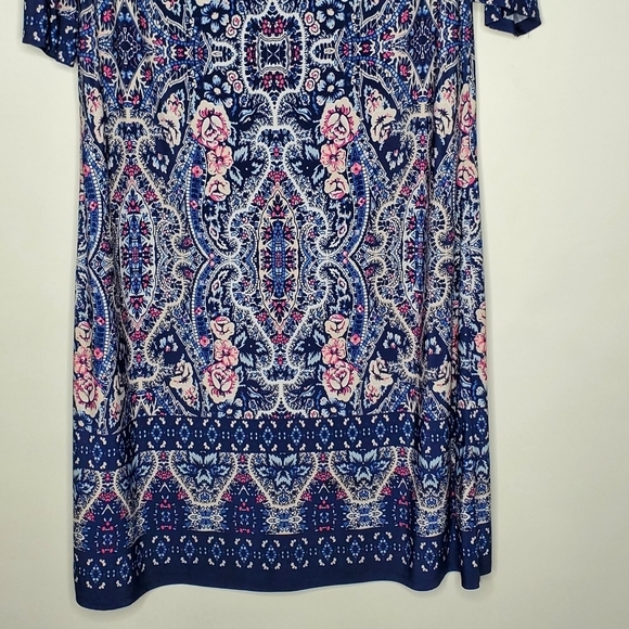 Eliza J Bateau Neck Shift Dress Size 16 Floral Abstract Print Back Zip Stretch - Picture 4 of 15